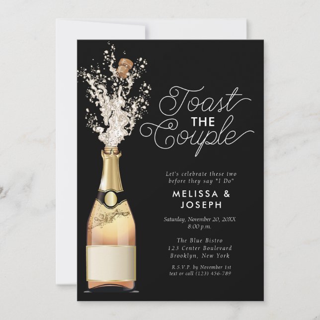 Invitación Elegante fiesta de compromiso de oro con la tostad (Anverso)