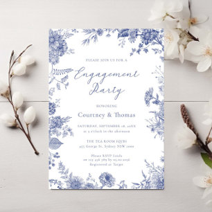 Invitación Elegante fiesta de compromiso de toile French Blue