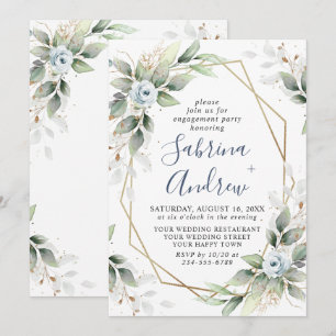 Invitación Elegante fiesta de compromiso de verde azul polvor