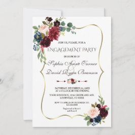 Invitación Elegante fiesta de compromiso floral azul de la ma