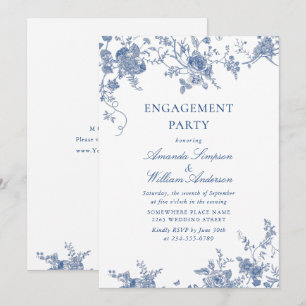 Invitación Elegante fiesta de compromiso floral azul victoria