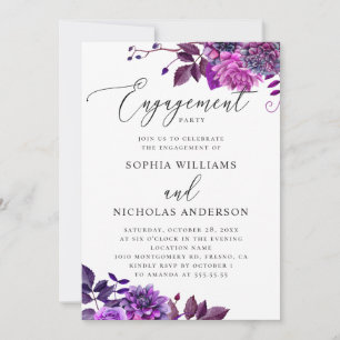 Invitación Elegante fiesta de compromiso floral color púrpura