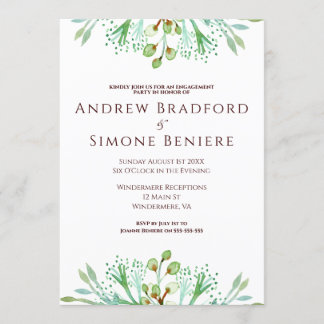 Invitación Elegante fiesta de compromiso floral de acuarela