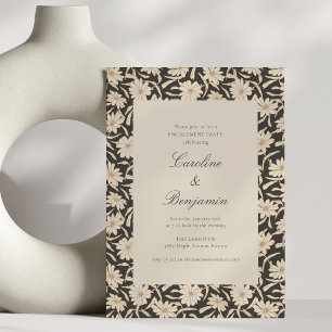Invitación Elegante fiesta de compromiso floral de marfil neg