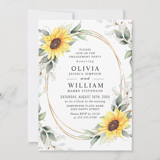 Invitación Elegante fiesta de compromiso floral de vegetación (Anverso)