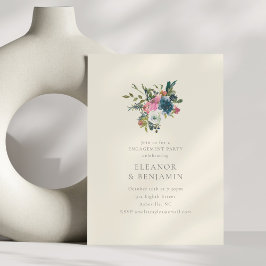 Invitación Elegante fiesta de compromiso floral en azul marin