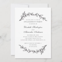 Elegante fiesta de compromiso floral en blanco y n