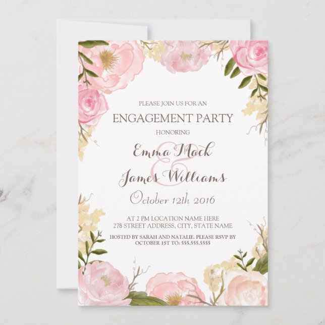 Invitación Elegante fiesta de compromiso floral invitada (Anverso)