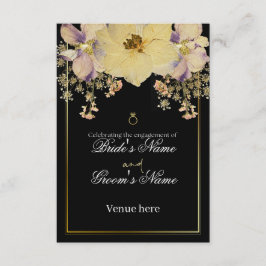 Invitación Elegante fiesta de compromiso floral negro y dorad