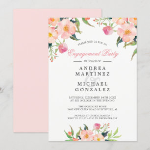 Invitación Elegante fiesta de compromiso floral rosa acuarela