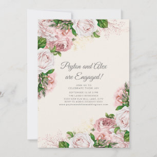Invitación Elegante fiesta de compromiso floral rosa pastel v