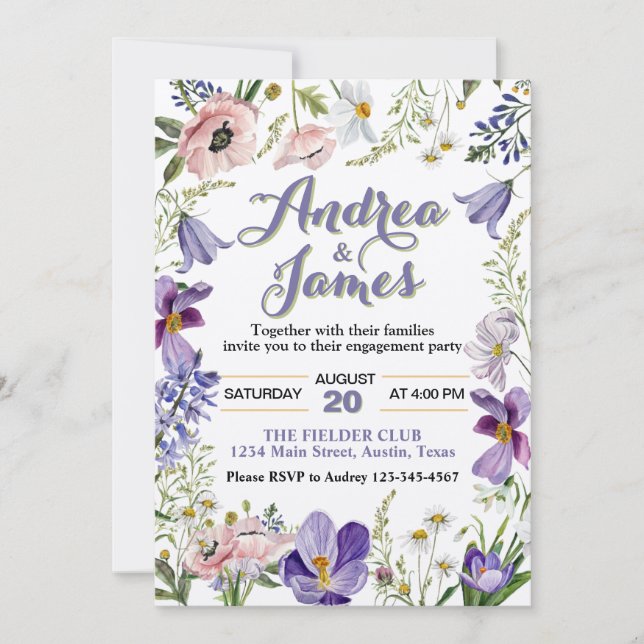 Invitación Elegante fiesta de compromiso floral rústica (Anverso)