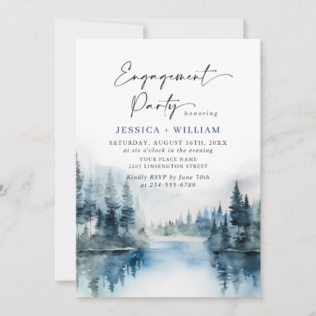 Invitación Elegante fiesta de compromiso forestal de las mont (Anverso)