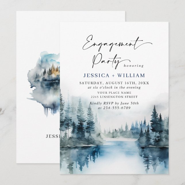 Invitación Elegante fiesta de compromiso forestal de las mont (Anverso / Reverso)