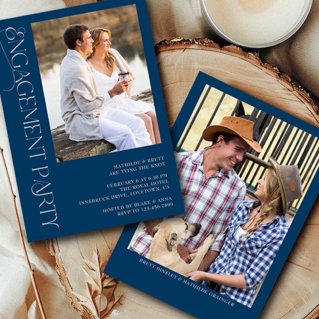 Invitación Elegante fiesta de compromiso fotográfico Gris azu (Engagement Photo Invitation from the Engagement Party Invitations collection by Darling & May)