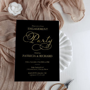 Invitación Elegante Fiesta de Compromiso Negro Oro Negro