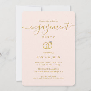 Invitación Elegante fiesta de compromiso rosa y dorado