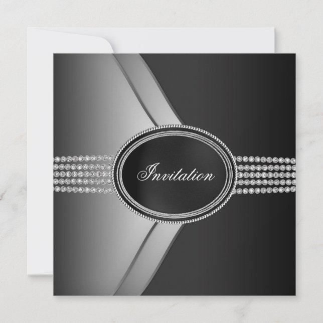 Invitación Elegante fiesta de corbata negra con diamante negr (Anverso)