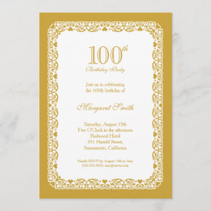 Invitación Elegante fiesta de cumpleaños 100 dorada Invitació
