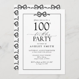 Invitación Elegante fiesta de cumpleaños 100 en blanco y negr