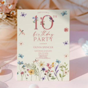 Invitación Elegante fiesta de cumpleaños 10 de Flora Silvestr
