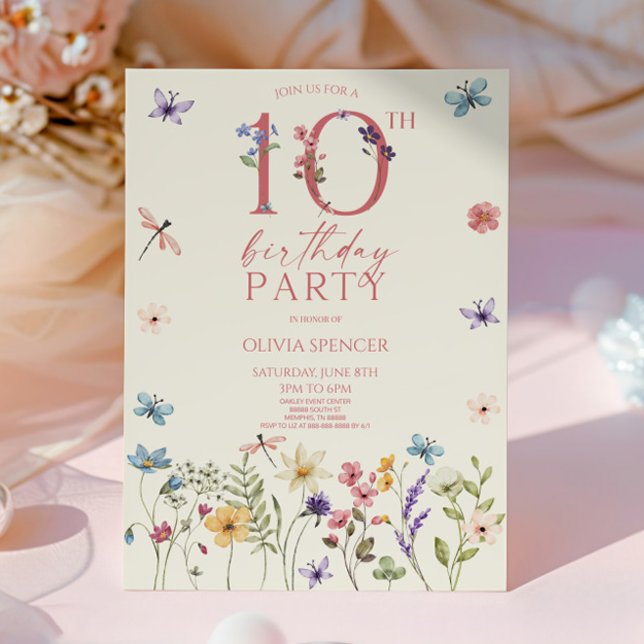 Invitación Elegante fiesta de cumpleaños 10 de Flora Silvestr (Subido por el creador)