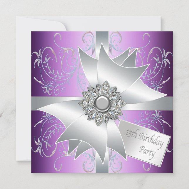 Invitación Elegante fiesta de cumpleaños 15 Purple de Lavanda (Anverso)