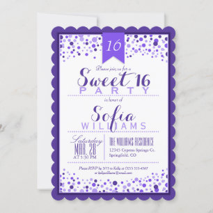 Invitación Elegante fiesta de cumpleaños 16 de color morado y