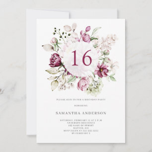 Invitación Elegante fiesta de cumpleaños 16 de Floral Rosa