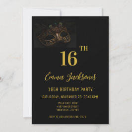 Invitación Elegante fiesta de cumpleaños 16 de oro negro de m
