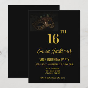 Invitación Elegante fiesta de cumpleaños 16 de oro negro de m