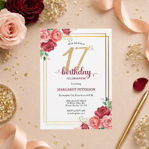 Invitación Elegante Fiesta de Cumpleaños 17 con Rubor Floral