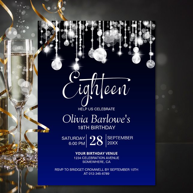 Invitación Elegante fiesta de cumpleaños 18 Blue (Subido por el creador)