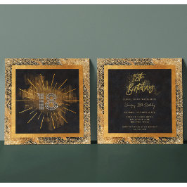 Invitación Elegante fiesta de cumpleaños 18 de Purpurina Negr