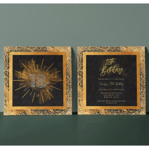 Invitación Elegante fiesta de cumpleaños 18 de Purpurina Negr