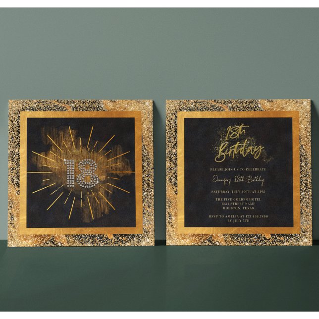 Invitación Elegante fiesta de cumpleaños 18 de Purpurina Negr (Subido por el creador)