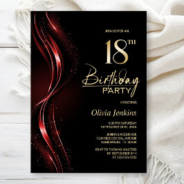 Invitación Elegante fiesta de cumpleaños 18 en negro y rojo