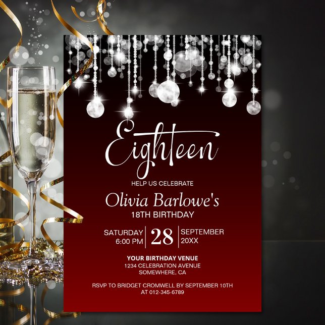 Invitación Elegante fiesta de cumpleaños 18 en rojo (Subido por el creador)