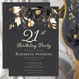 Invitación Elegante Fiesta de Cumpleaños 21 con Flor de Magno