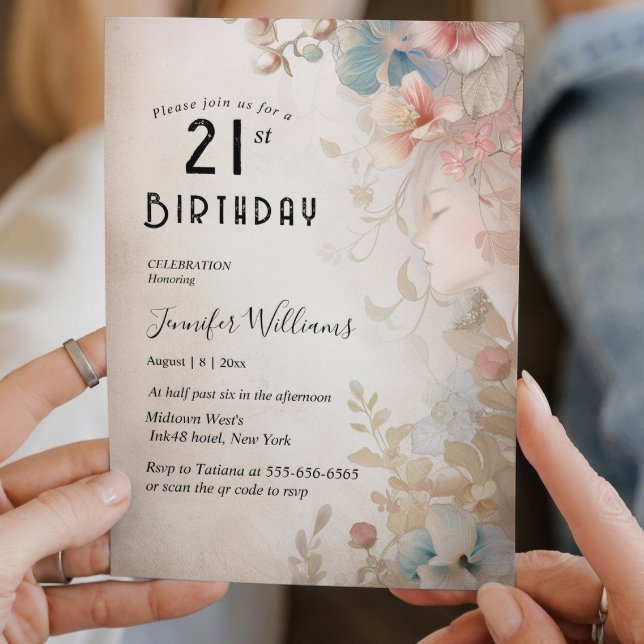 Invitación Elegante fiesta de cumpleaños 21 de Floral (Subido por el creador)