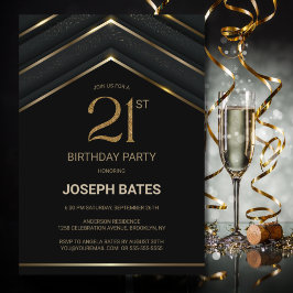 Invitación Elegante Fiesta de cumpleaños 21 de oro negro