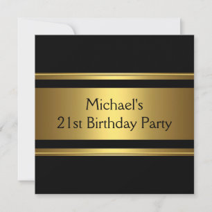 Invitación Elegante fiesta de cumpleaños 21 en negro y oro me