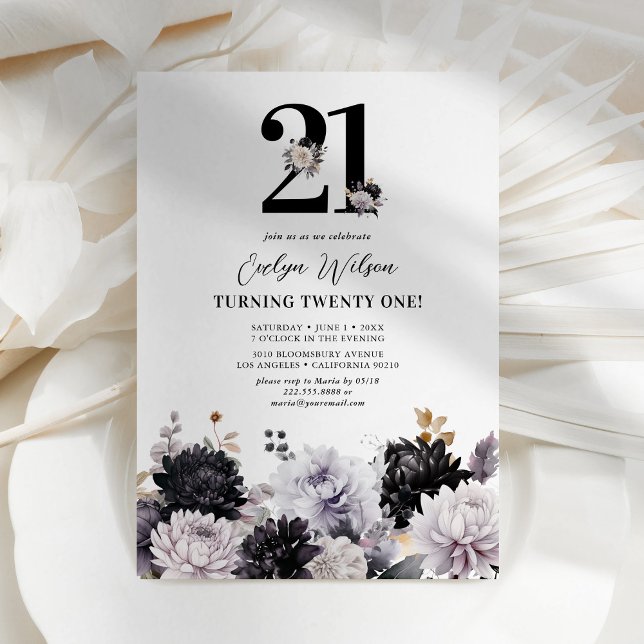 Invitación Elegante Fiesta de cumpleaños 21 floral (Subido por el creador)