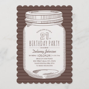 Invitación Elegante Fiesta de cumpleaños 21 Mason Jar Rustic