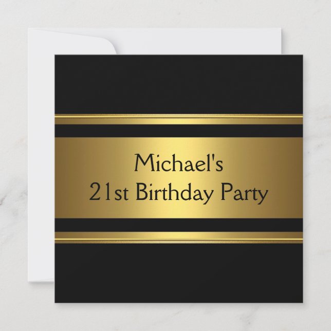 Invitación Elegante Fiesta de cumpleaños 21 Metalizado negro  (Anverso)