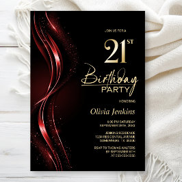 Invitación Elegante Fiesta de cumpleaños 21 negro y rojo