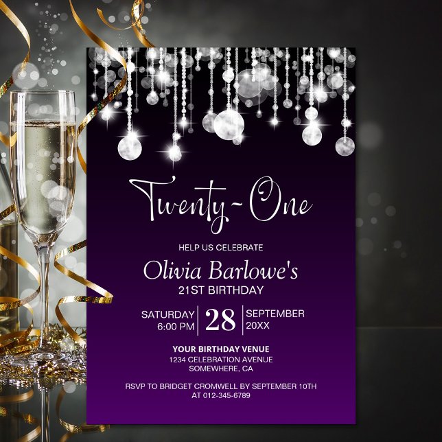 Invitación Elegante Fiesta de cumpleaños 21 Purple (Subido por el creador)