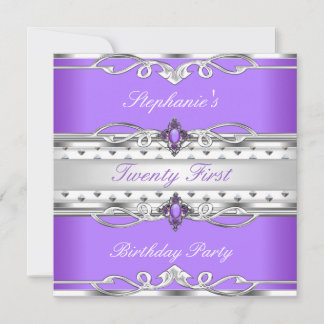 Invitación Elegante fiesta de cumpleaños 21 Purple Silver 21