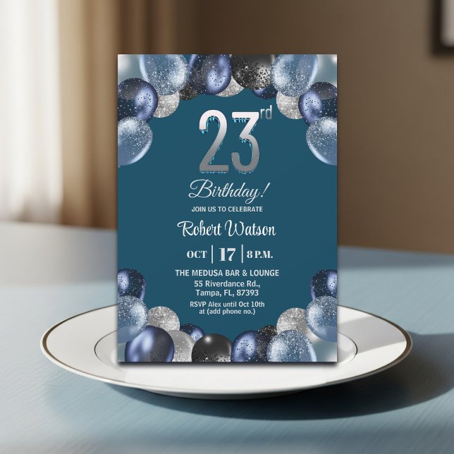 Invitación Elegante Fiesta de Cumpleaños 23 con Brillo Azul P (Subido por el creador)