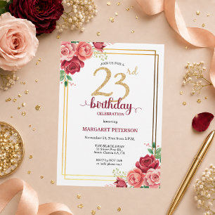 Invitación Elegante Fiesta de Cumpleaños 23 con Rubor Floral